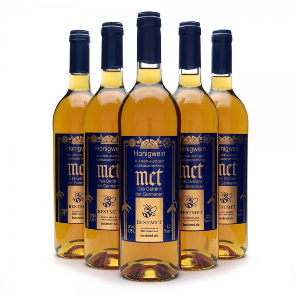 Met Edelkastanie - Premium Honigwein aus sortenreinem Honig - Naturkorken - 6 Flaschen Vorteilspaket