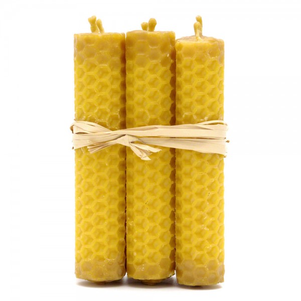 Bienenwachskerze mit Wabenstruktur - Handarbeit - 10 x 2 cm - 6er Pack